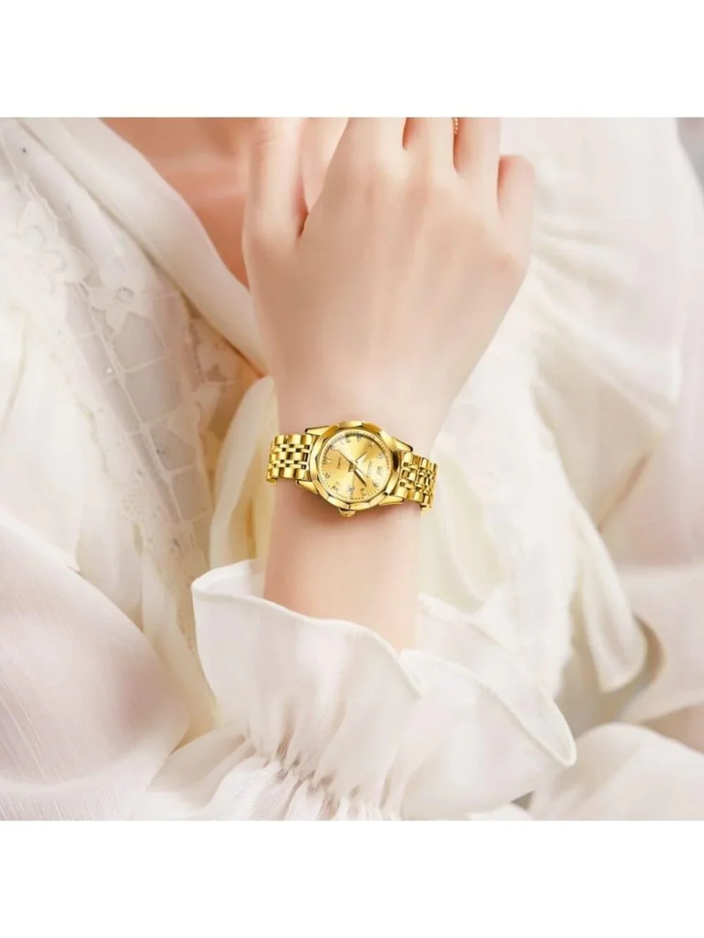 Olevs Women's Gold Stainless Steel Elegant Diamond Roman Numerals Wrist Watch